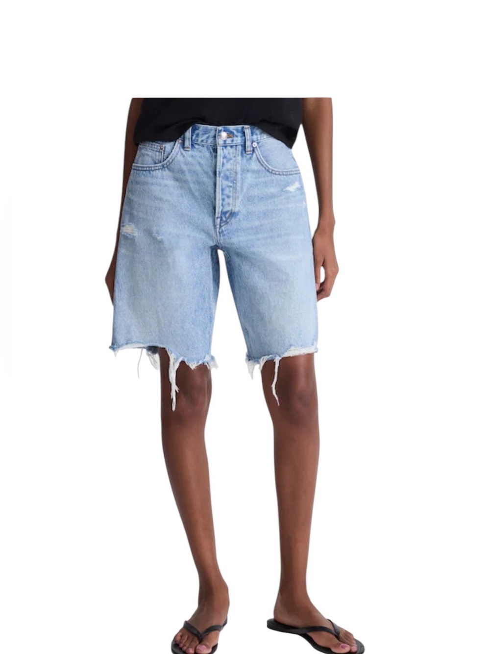 Madewell The Essex Long Baggy Short 25 Londe Wash Blue Distressed Ripped 25
